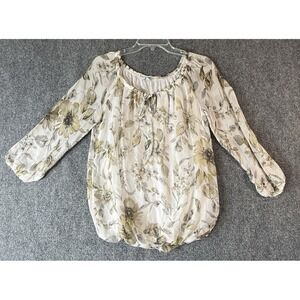 Rosemarine Floral Silk Blouse Top Made In Italy Womens  Size Small‎ Long Sleeve